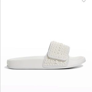 Jimmy Choo Fitz Pearly Stud Pool Sandals, White